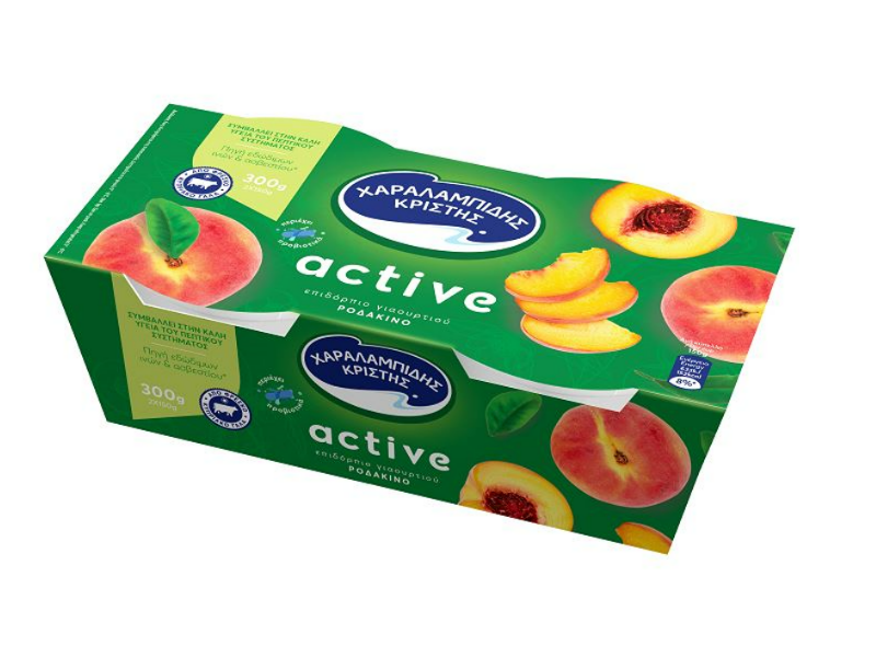 View details of active Dessert Yoghurt with peach flavor and fibers Charalambides Christis